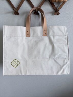 CB Station x Kendra Scott Canvas Tote Bag with Tan Leather Handles